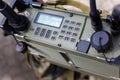 Control panel of modern military radio station close-up Royalty Free Stock Photo