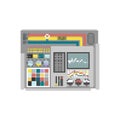 Control Panel pixel art. Production system 8 bit. Buttons and screens. Wires and valves. Supply of electricity. Robotic System