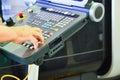 The control panel of the program of work on the control panel of the precision CNC machining center, the processing of the manufac Royalty Free Stock Photo