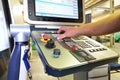 The control panel of the program of work on the control panel of the precision CNC machining center, the processing of the manufac Royalty Free Stock Photo