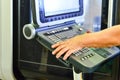 The control panel of the program of work on the control panel of the precision CNC machining center, the processing of the manufac Royalty Free Stock Photo