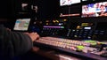 Control panel of TV Studio. Stock footage. Many different luminous buttons on TV equipment in recording Studio