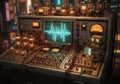 Control panel with vintage elements, including vacuum tubes, Royalty Free Stock Photo