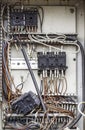 Control panel with wiring - cords old. Royalty Free Stock Photo