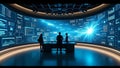 Control room with data displays and team members Royalty Free Stock Photo