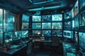 The control room features numerous screens showcasing data analytics and Royalty Free Stock Photo