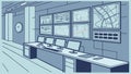 Control room monitors data, system analysis, information display, and tech overview. Vector Design, Generative AI