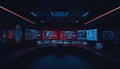 Control room monitors screens data center technology hub Generative AI Royalty Free Stock Photo
