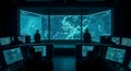 Control room with operator monitoring map screens Royalty Free Stock Photo