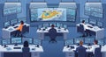 Control Room Operators Monitoring Data and Maps in Modern Command Center Royalty Free Stock Photo