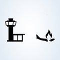 Control tower and airplane accident. Simple vector modern icon design illustration