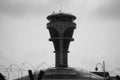 Control tower of the closed Liuting international airport on a cloudy day in Qingdao Liuting China