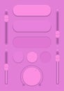 Control user interface. A set of buttons, sensors and sliders in retro style. Ui controls. Purple switches. Minimum and maximum