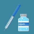 Control your Diabetes concept. Insulin pen syringe and insulin vial. flat style icon. concept of vaccination, injection. isolated Royalty Free Stock Photo