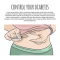 CONTROL YOUR DIABETES Injection In Stomach Vector Illustration