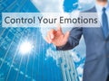 Control Your Emotions - Businessman hand touch button on virtua