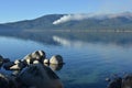 Controlled forest fire seen from Sand Harbor of Lake Tahoe