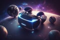 Controller Floating in Space with a Futuristic Wireless Headset and video game controller