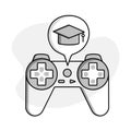 A controller icon with a tool tip with graduation hat to represent game based learning, the use of games to teach and engage