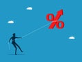 Controlling inflation or rising interest rates. man pulling Persen Royalty Free Stock Photo