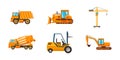 Contruction machine icon set, cartoon style