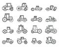 Contruction road roller icons set, outline style