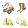 Contruction vehicle icon set, cartoon style Royalty Free Stock Photo