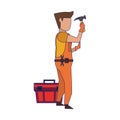 Contruction worker with tools avatar faceless blue lines Royalty Free Stock Photo
