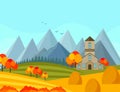 Contryside autumn season with mountains background Vector