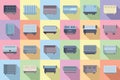 Convector icons set flat vector. Radiator bars Royalty Free Stock Photo