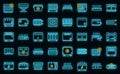 Convector icons set outline vector. Radiator bars vector neon Royalty Free Stock Photo