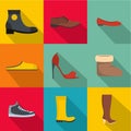 Convenient footwear icons set, flat style