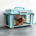 Convenient pet accommodation Opened plastic pet carrier at home