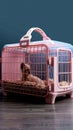 Convenient pet accommodation Opened plastic pet carrier at home