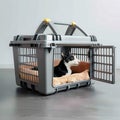 Convenient pet accommodation Opened plastic pet carrier at home