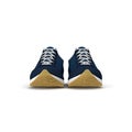 Convenient for sports mens sneakers in dark blue thick fabric. Presented on a white. Front view. 3D illustration