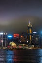 Convention Center on Hong Kong Island skyline during rainy night, China Royalty Free Stock Photo