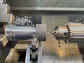 conventional lathe with knurling tool Royalty Free Stock Photo