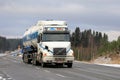 Conventional Volvo NH12 Semi Tanker on the Road Royalty Free Stock Photo