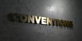 Conventions - Gold text on black background - 3D rendered royalty free stock picture