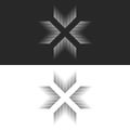 Converge 4 arrows logo cross shape t-shirt print, letter X form black and white lines, crossing four directions in center