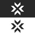 Converge arrows logo mockup, letter X shape black and white graphic concept, intersection 4 directions in center crossroad Royalty Free Stock Photo