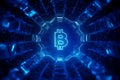 The convergence of blockchain and Bitcoin, Abstract blue sign formed by transactions.