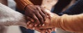 The convergence of diverse hands symbolizing unity and collective strength. AI generated image Royalty Free Stock Photo