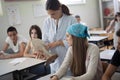 Teenage students on biology class Royalty Free Stock Photo