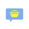 Conversation 3d bubble with basket vector icon. Blue online message with yellow container symbol new purchase and order. Royalty Free Stock Photo