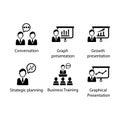 Conversation, Graph presentation, Growth presentation, Strategic planning, Training, Presentation, icon Royalty Free Stock Photo