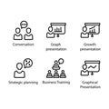 Conversation, Graph presentation, Growth presentation, Strategic planning, Training, Presentation, icon Royalty Free Stock Photo