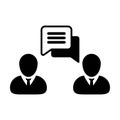 Conversation icon vector male person profile avatar with speech bubble symbol for discussion and information in flat color glyph Royalty Free Stock Photo