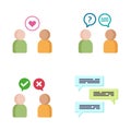 Conversation icons set. Simple flat persons and speech bubles. Chatting. Discussion. Communications